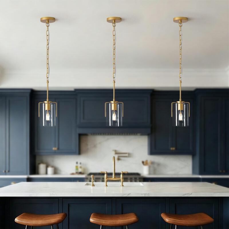 Farmhouse Gold Pendant Light, 1-Light Clear Glass Kitchen Island Light for Dining Table, Adjustable Modern Hanging Ceiling Fixture for Entryway, Hallway, Bedroom - Image 4