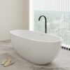 67 in. x 31 in. Oval Freestanding Solid Surface Soaking Bathtub with Center Drain in Matte White - Image 2