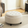 29.33"W Upholstered Round Ottoman With Reversible Lid, Fleece Fabric Storage Stool, Hand-pulled buckle decoration Design Footstool for Living room, Bedroom and Office - Image 5