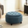 29.33"W Upholstered Round Ottoman With Reversible Lid, Fleece Fabric Storage Stool, Hand-pulled buckle decoration Design Footstool for Living room, Bedroom and Office - Image 21