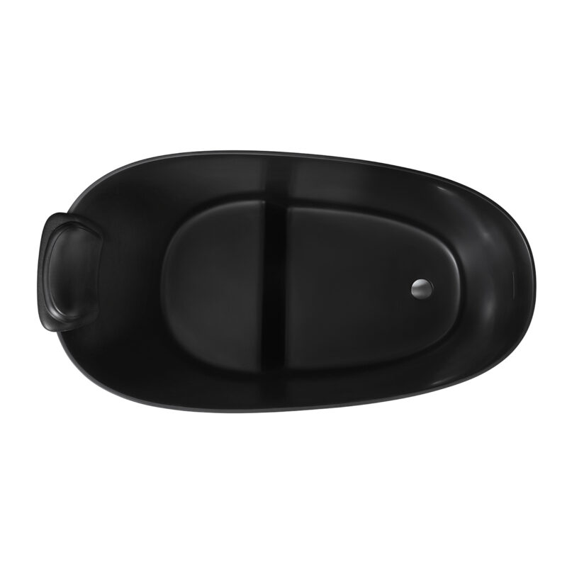 51" Solid Surface Oval Freestanding Black Bathtub with Overflow and Drain Assembly, with Integral Seat and headrest, LTL - Image 4
