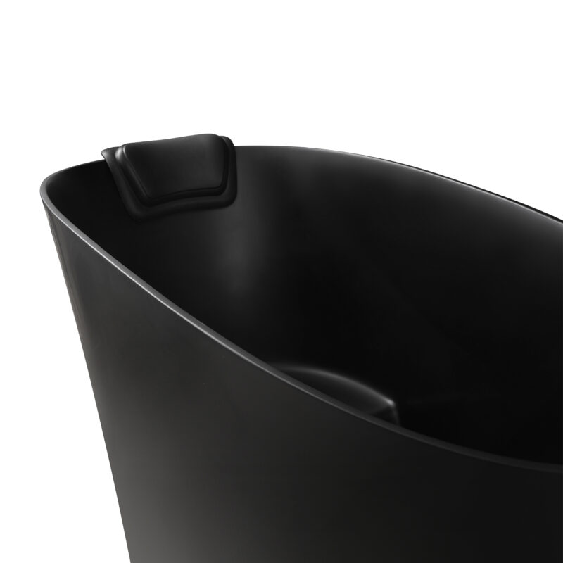 51" Solid Surface Oval Freestanding Black Bathtub with Overflow and Drain Assembly, with Integral Seat and headrest, LTL - Image 8