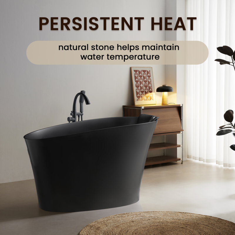 51" Solid Surface Oval Freestanding Black Bathtub with Overflow and Drain Assembly, with Integral Seat and headrest, LTL - Image 6