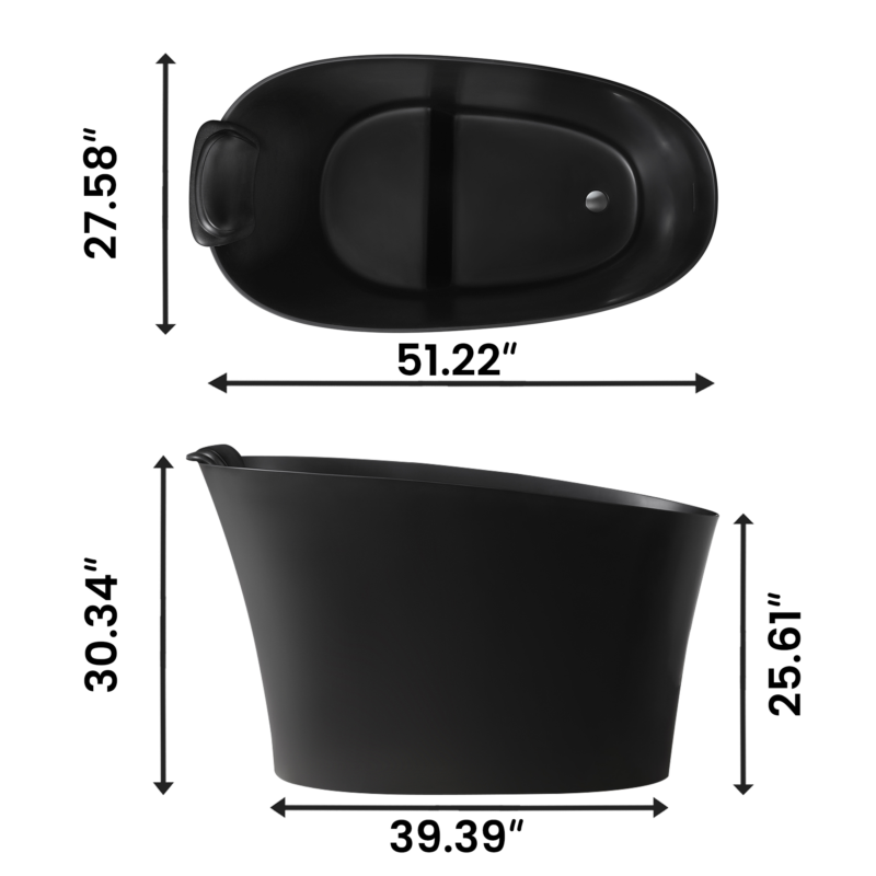 51" Solid Surface Oval Freestanding Black Bathtub with Overflow and Drain Assembly, with Integral Seat and headrest, LTL - Image 5