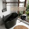 51" Solid Surface Oval Freestanding Black Bathtub with Overflow and Drain Assembly, with Integral Seat and headrest, LTL - Image 2