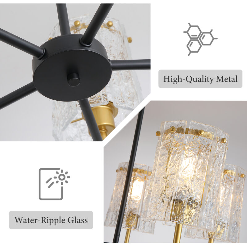 Modern 5-Light Black and Gold Chandelier, Textured Glass Pendant Light with Electroplated Gold Finish for Living Room Dining Room Not Including the Bulb - Image 10