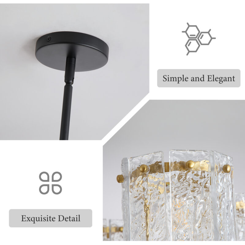 Modern 5-Light Black and Gold Chandelier, Textured Glass Pendant Light with Electroplated Gold Finish for Living Room Dining Room Not Including the Bulb - Image 9