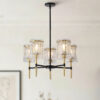 Modern 5-Light Black and Gold Chandelier, Textured Glass Pendant Light with Electroplated Gold Finish for Living Room Dining Room Not Including the Bulb - Image 8