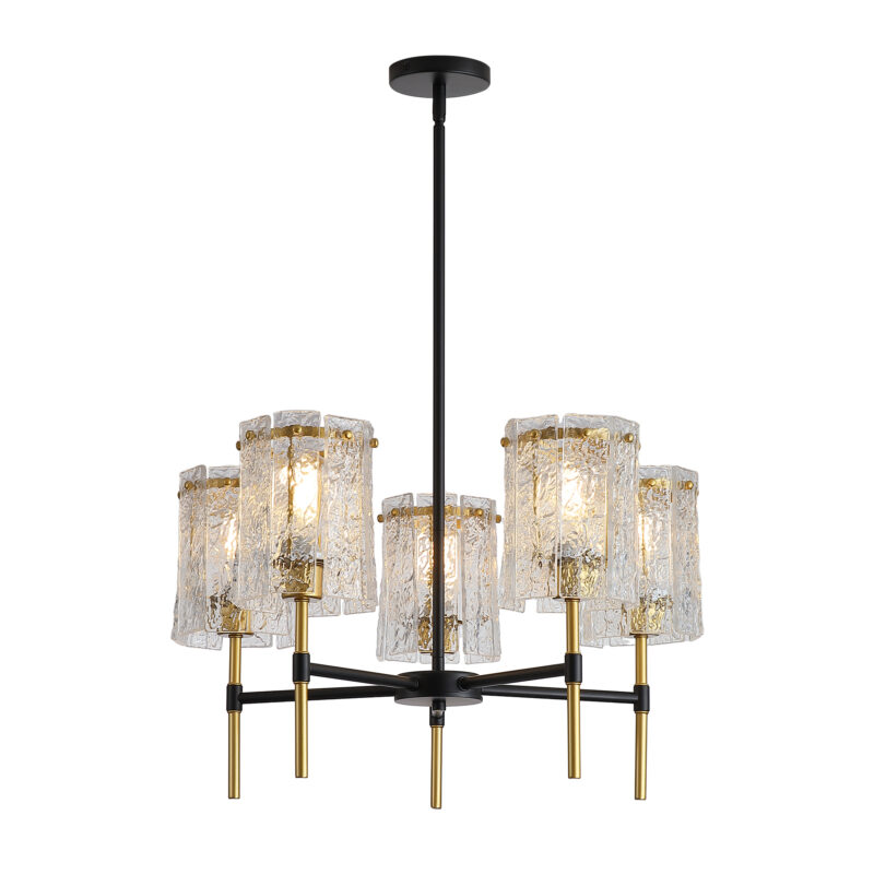Modern 5-Light Black and Gold Chandelier, Textured Glass Pendant Light with Electroplated Gold Finish for Living Room Dining Room Not Including the Bulb - Image 7