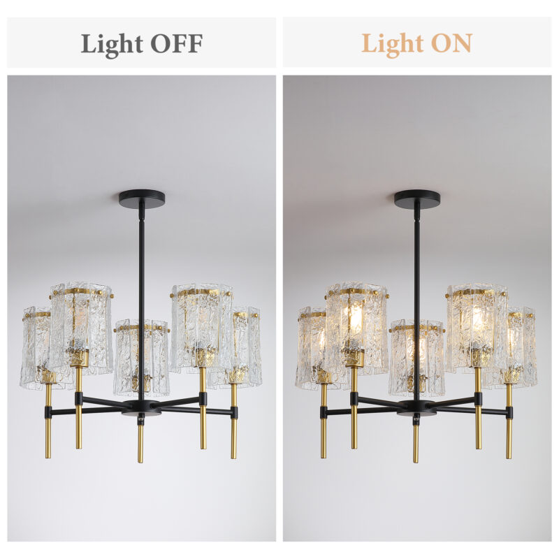 Modern 5-Light Black and Gold Chandelier, Textured Glass Pendant Light with Electroplated Gold Finish for Living Room Dining Room Not Including the Bulb - Image 6