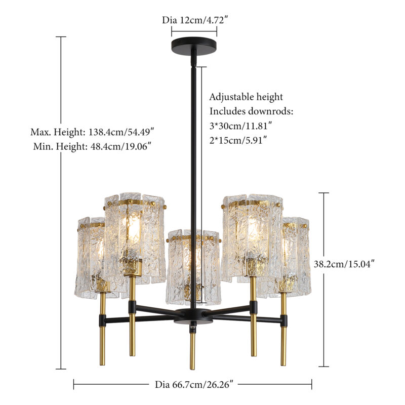 Modern 5-Light Black and Gold Chandelier, Textured Glass Pendant Light with Electroplated Gold Finish for Living Room Dining Room Not Including the Bulb - Image 11