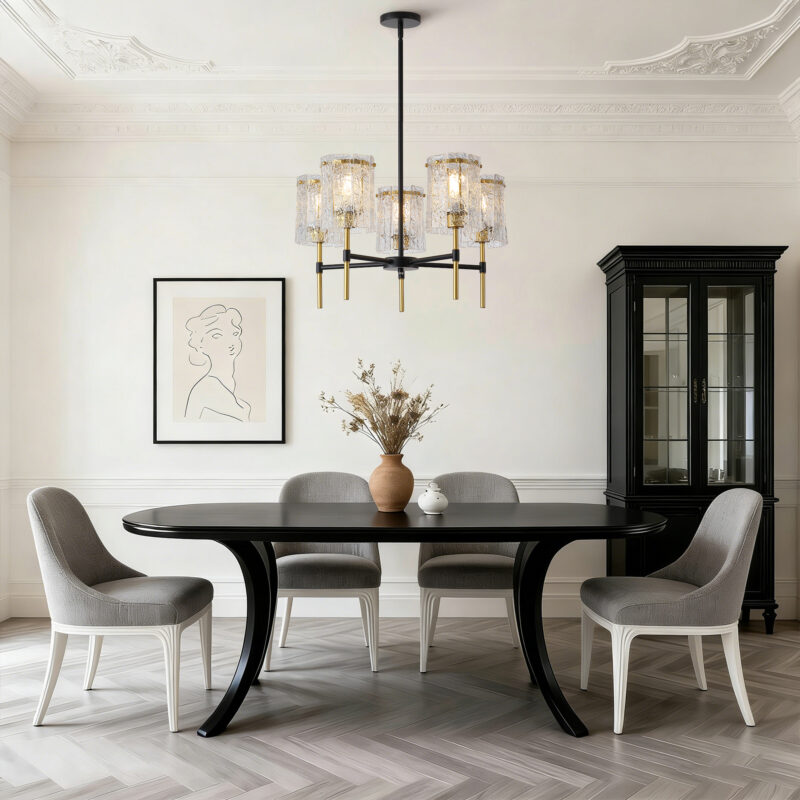 Modern 5-Light Black and Gold Chandelier, Textured Glass Pendant Light with Electroplated Gold Finish for Living Room Dining Room Not Including the Bulb - Image 3