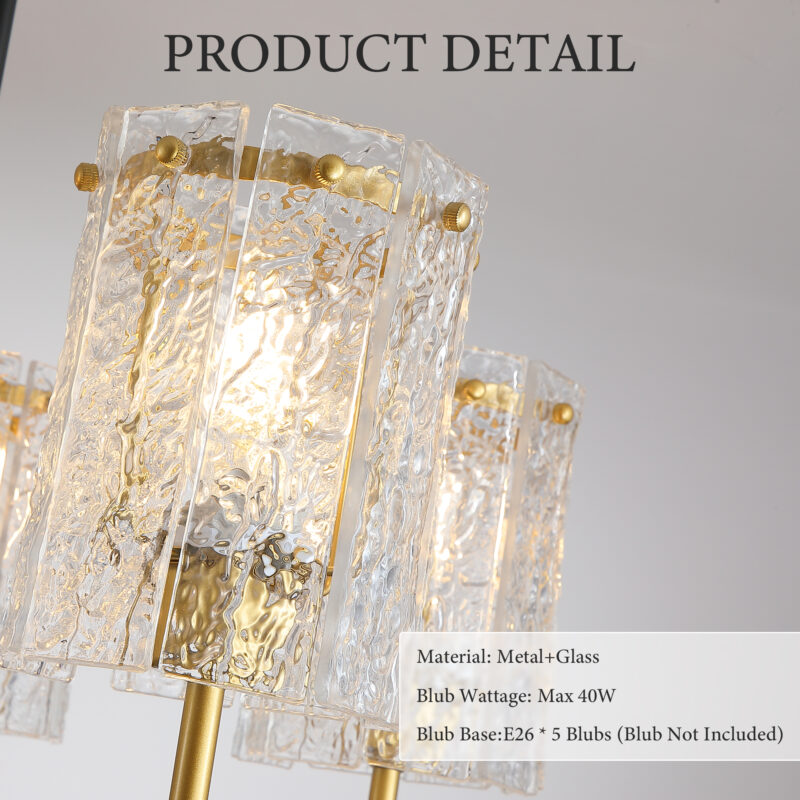 Modern 5-Light Black and Gold Chandelier, Textured Glass Pendant Light with Electroplated Gold Finish for Living Room Dining Room Not Including the Bulb - Image 13