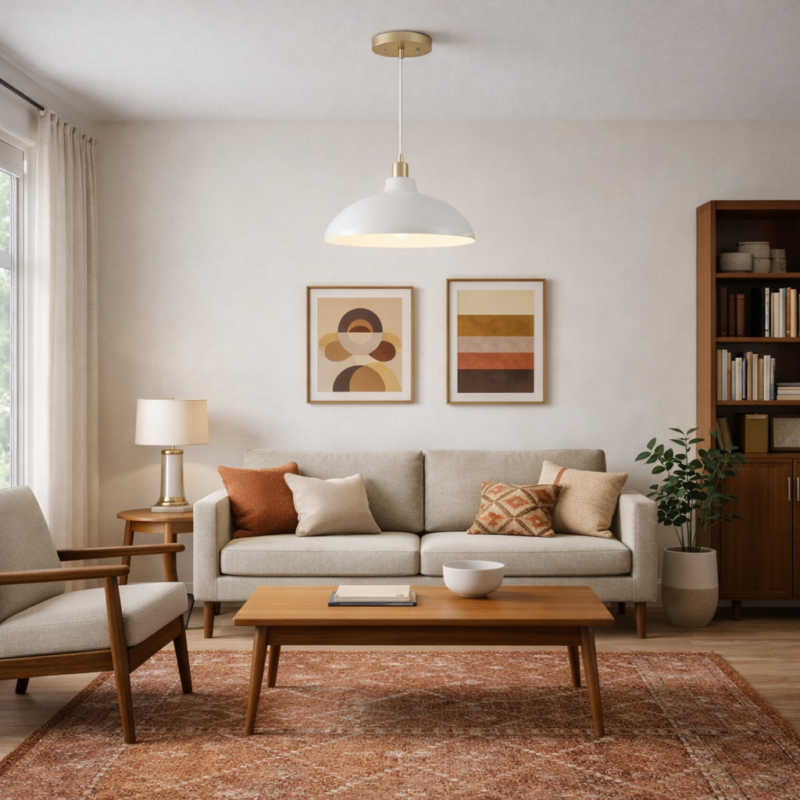 Astral Single Light White Pendant Lamp with Golder Brass Finish for Entrance Kitchen Island 14"D × 8"H - Image 2