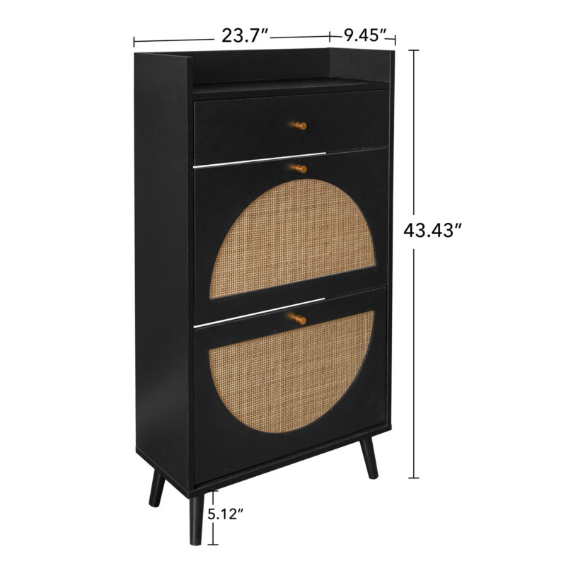 Rattan, Allen 2 door 1 drawer cabinet, shoe rack, double layer, suitable for entrance - Image 3