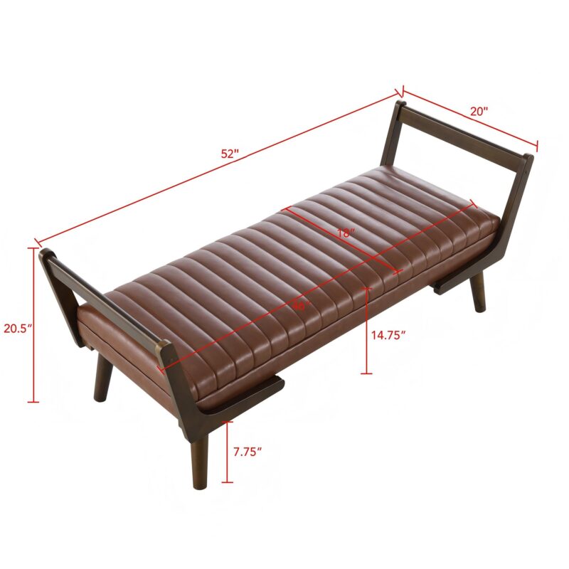 52" Mid Century Bench with Walnut Wood Leg,Channeled Upholstered Footrest Stool for Kitchen, Living Room, Bedroom, Entryway, End of Bed - Image 13
