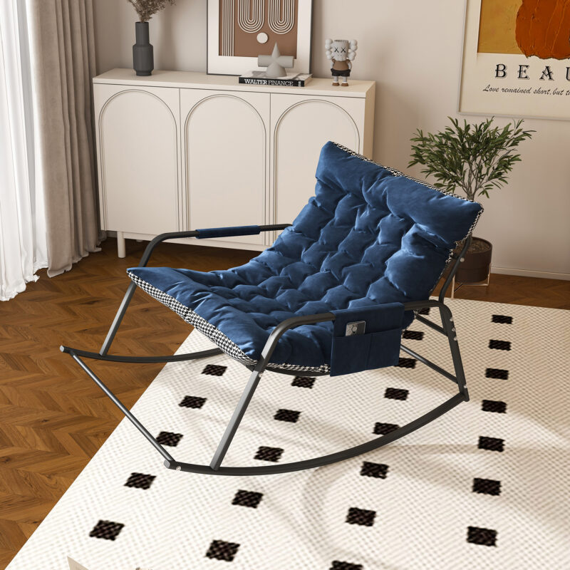 Rocking Chair with Storage, Cushions & Armrests, All-Season Comfort Lounge Recliner, Breathable Ergonomic Lounge Chair for Bedroom, Living Room, Patio, Garden(Blue) - Image 11