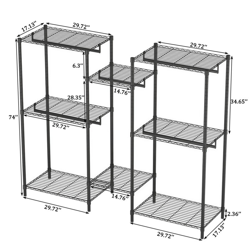 Heavy Duty Garment Rack, Freestanding Closet Organizer, Portable Wardrobe Clothes Rack, Adjustable Wire Shelving Clothes Rack with 8 Adjustable Wire Shelves and 5 Clothes Rails, Black - Image 5