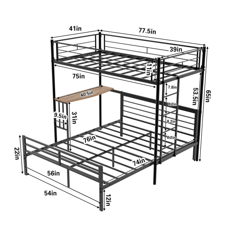 Metal Twin Over Full Bunk Bed with Desk and Shelves - Image 17