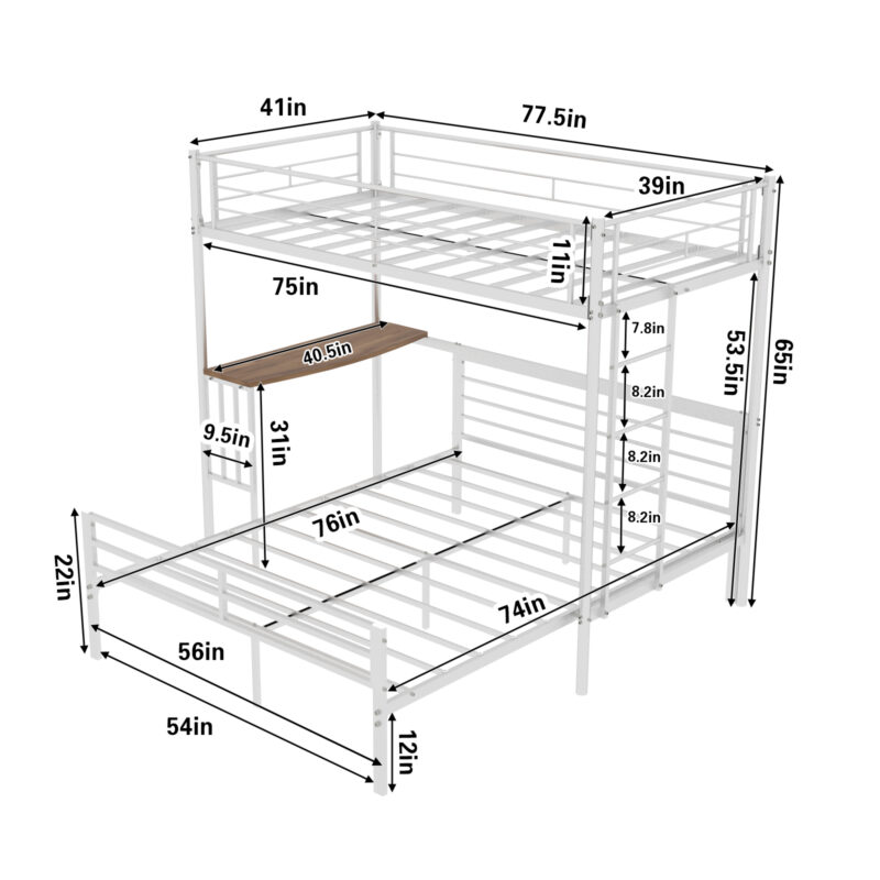Metal Twin Over Full Bunk Bed with Desk and Shelves - Image 18