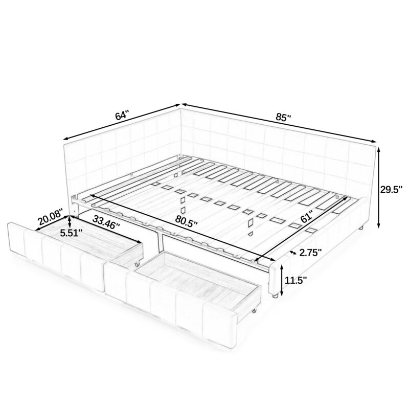Queen Daybed with Storage Drawers in Black Velvet - Image 7