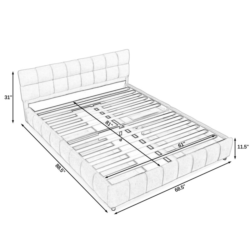 Queen Size Upholstered Bed ,comfortable upholstered bed frame, Chenille fabric, with headboard and solid bed frame. With drawer for storage - Image 18