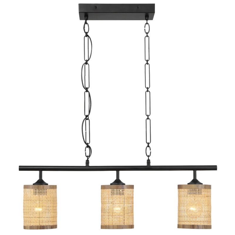Elysian Three Lights Island With Natural Rattan Shade Farmhouse Chain Ceiling Lamp - Image 8