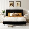 Queen Size Bed frame, Velvet Upholstered Platform Bed with Height-Adjustable Headboard, Sturdy Frame and Alats, Quiet Design, No-Spring Mattress Compatible, Easy to Assemble, Beige - Image 7