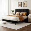 Queen Size Bed frame, Velvet Upholstered Platform Bed with Height-Adjustable Headboard, Sturdy Frame and Alats, Quiet Design, No-Spring Mattress Compatible, Easy to Assemble, Beige - Image 6