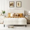 Queen Size Bed frame, Velvet Upholstered Platform Bed with Height-Adjustable Headboard, Sturdy Frame and Alats, Quiet Design, No-Spring Mattress Compatible, Easy to Assemble, Beige - Image 2