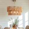 23.62" Handwoven Woven Paper Rattan Chandelier, 2-Tier Boho Wabi-Sabi Pendant Light, Gold Metal Hanging Ceiling Lamp, Wicker Lighting Fixture for Dining Room Kitchen Island Living Room - Image 14