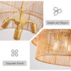 23.62" Handwoven Woven Paper Rattan Chandelier, 2-Tier Boho Wabi-Sabi Pendant Light, Gold Metal Hanging Ceiling Lamp, Wicker Lighting Fixture for Dining Room Kitchen Island Living Room - Image 3