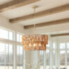 23.62" Handwoven Woven Paper Rattan Chandelier, 2-Tier Boho Wabi-Sabi Pendant Light, Gold Metal Hanging Ceiling Lamp, Wicker Lighting Fixture for Dining Room Kitchen Island Living Room - Image 12