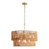 23.62" Handwoven Woven Paper Rattan Chandelier, 2-Tier Boho Wabi-Sabi Pendant Light, Gold Metal Hanging Ceiling Lamp, Wicker Lighting Fixture for Dining Room Kitchen Island Living Room - Image 2