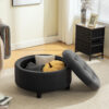 29.33"W Upholstered Round Ottoman With Reversible Lid, Fleece Fabric Storage Stool, Hand-pulled buckle decoration Design Footstool for Living room, Bedroom and Office - Image 13