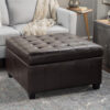 Upholstered Tufted PU Leather Storage Ottoman, Dark Brown - Image 2