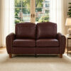 59" Classic Living Room Sofa Loveseat Faux Leather Couch,Rolled Arm Sofa with Nails,Solid Wood Legs,Upholstered Breathable PU Leather Brown - Image 11
