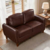 59" Classic Living Room Sofa Loveseat Faux Leather Couch,Rolled Arm Sofa with Nails,Solid Wood Legs,Upholstered Breathable PU Leather Brown - Image 18