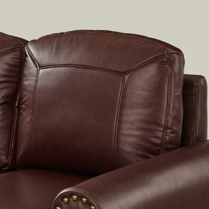 59" Classic Living Room Sofa Loveseat Faux Leather Couch,Rolled Arm Sofa with Nails,Solid Wood Legs,Upholstered Breathable PU Leather Brown - Image 16