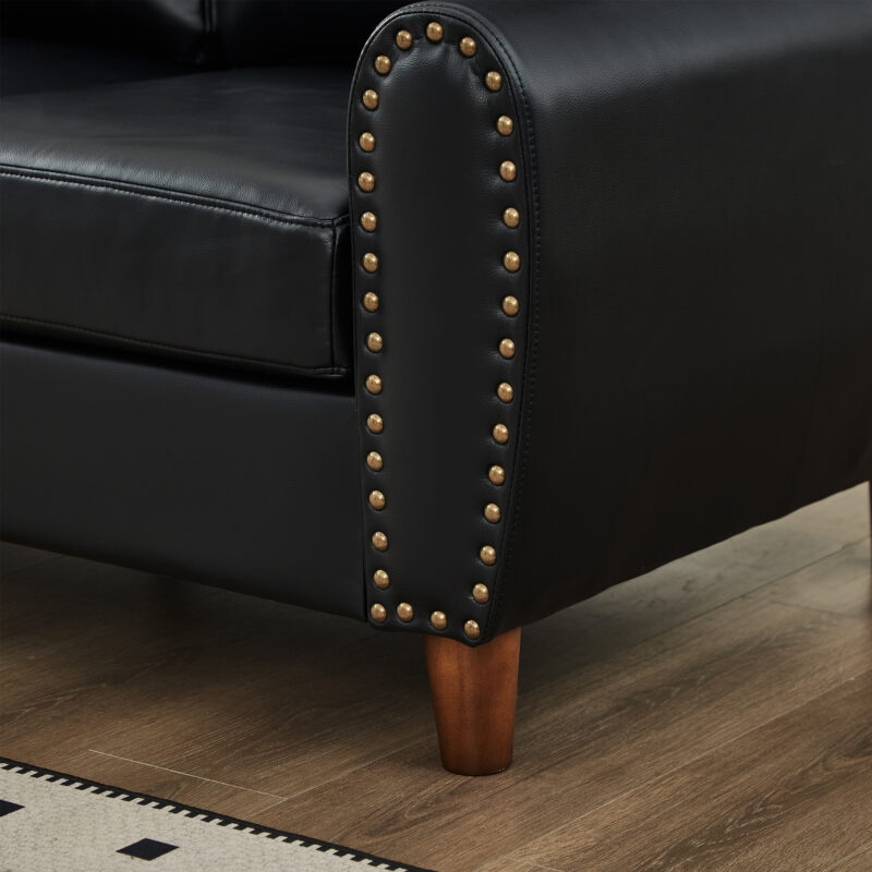 59" Classic Living Room Sofa Loveseat Faux Leather Couch,Rolled Arm Sofa with Nails,Solid Wood Legs,Upholstered Breathable PU Leather Brown - Image 25