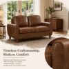 59" Classic Living Room Sofa Loveseat Faux Leather Couch,Rolled Arm Sofa with Nails,Solid Wood Legs,Upholstered Breathable PU Leather Brown - Image 5
