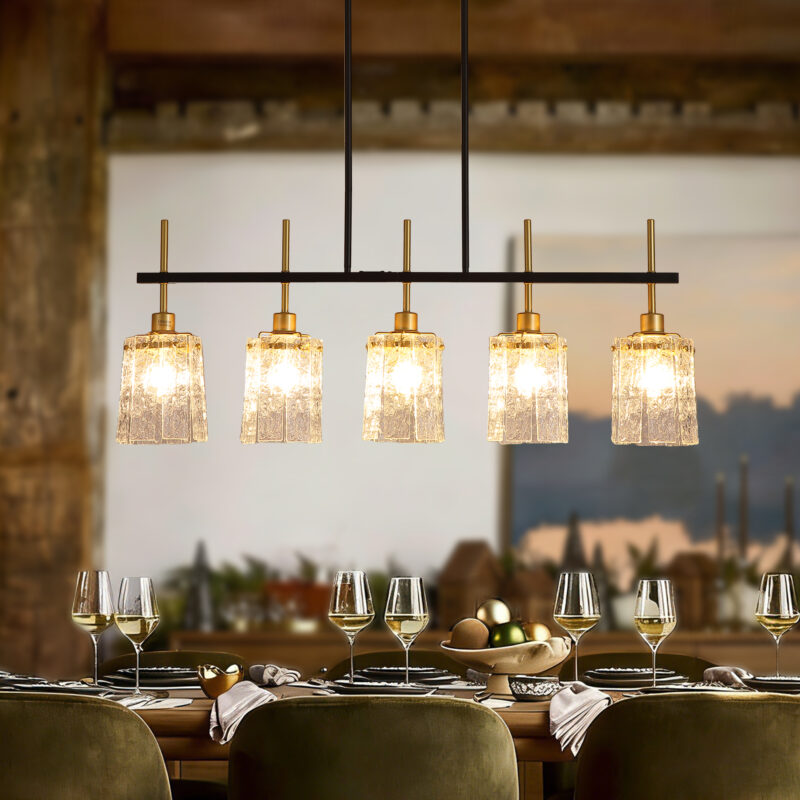Farmhouse Chandelier 5-Light Dining Room Light Fixture Over Table Kitchen Island Lighting Rustic Chandeliers for Dining Light with Glass Pendant Lights Kitchen Island - Image 5