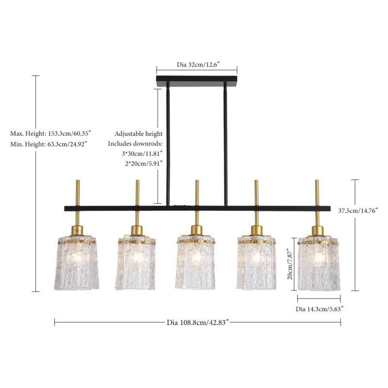 Farmhouse Chandelier 5-Light Dining Room Light Fixture Over Table Kitchen Island Lighting Rustic Chandeliers for Dining Light with Glass Pendant Lights Kitchen Island - Image 10