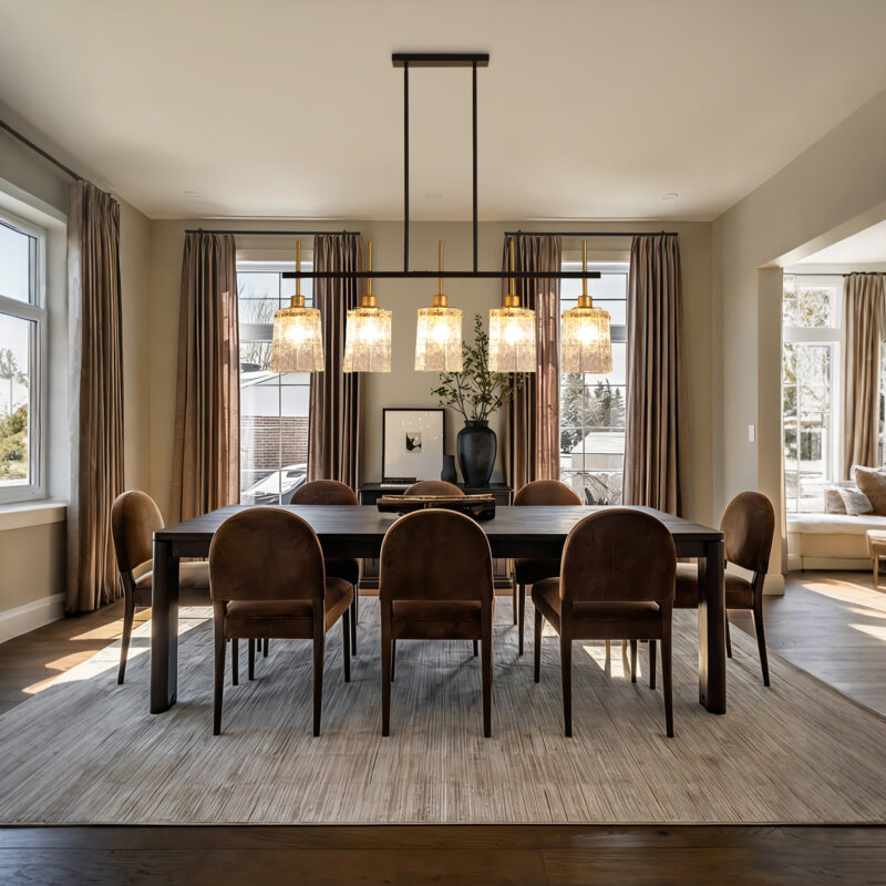 Farmhouse Chandelier 5-Light Dining Room Light Fixture Over Table Kitchen Island Lighting Rustic Chandeliers for Dining Light with Glass Pendant Lights Kitchen Island - Image 3