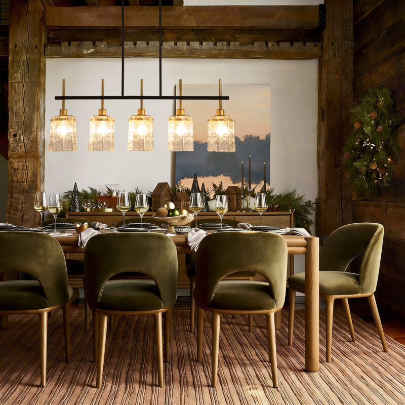 Farmhouse Chandelier 5-Light Dining Room Light Fixture Over Table Kitchen Island Lighting Rustic Chandeliers for Dining Light with Glass Pendant Lights Kitchen Island - Image 4
