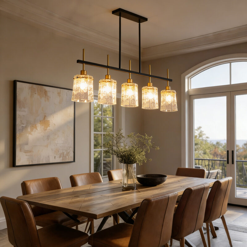 Farmhouse Chandelier 5-Light Dining Room Light Fixture Over Table Kitchen Island Lighting Rustic Chandeliers for Dining Light with Glass Pendant Lights Kitchen Island - Image 2