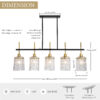 Farmhouse Chandelier 5-Light Dining Room Light Fixture Over Table Kitchen Island Lighting Rustic Chandeliers for Dining Light with Glass Pendant Lights Kitchen Island - Image 7