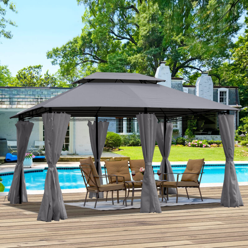 13x10 Outdoor Patio Gazebo Canopy Tent With Ventilated Double Roof And SideWall(Detachable Curtain Included On All Sides),Suitable for Lawn, Garden, Backyard and Deck,BEIGE - Image 12