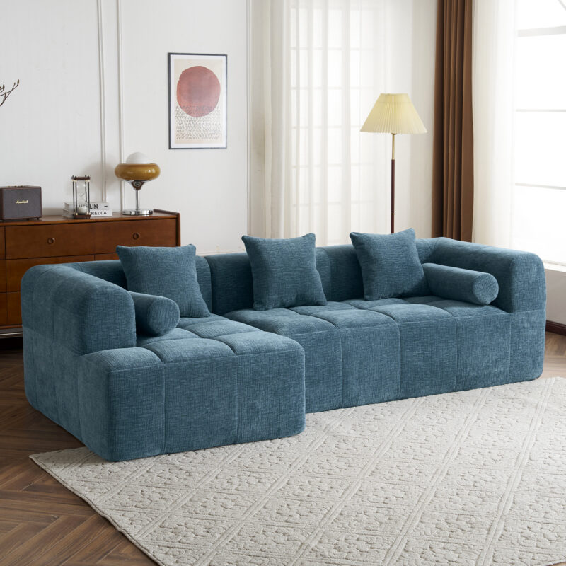 101.2" Sectional Sofa Full-Compressed Sofa Modular Sofa Couch Free-combined Sofa with Deep Seating and Two Side Pockets for Living Room - Image 18