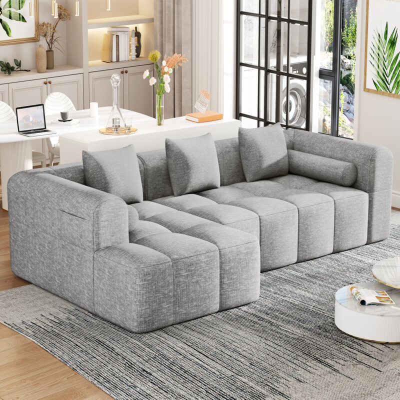 101.2" Sectional Sofa Full-Compressed Sofa Modular Sofa Couch Free-combined Sofa with Deep Seating and Two Side Pockets for Living Room - Image 4